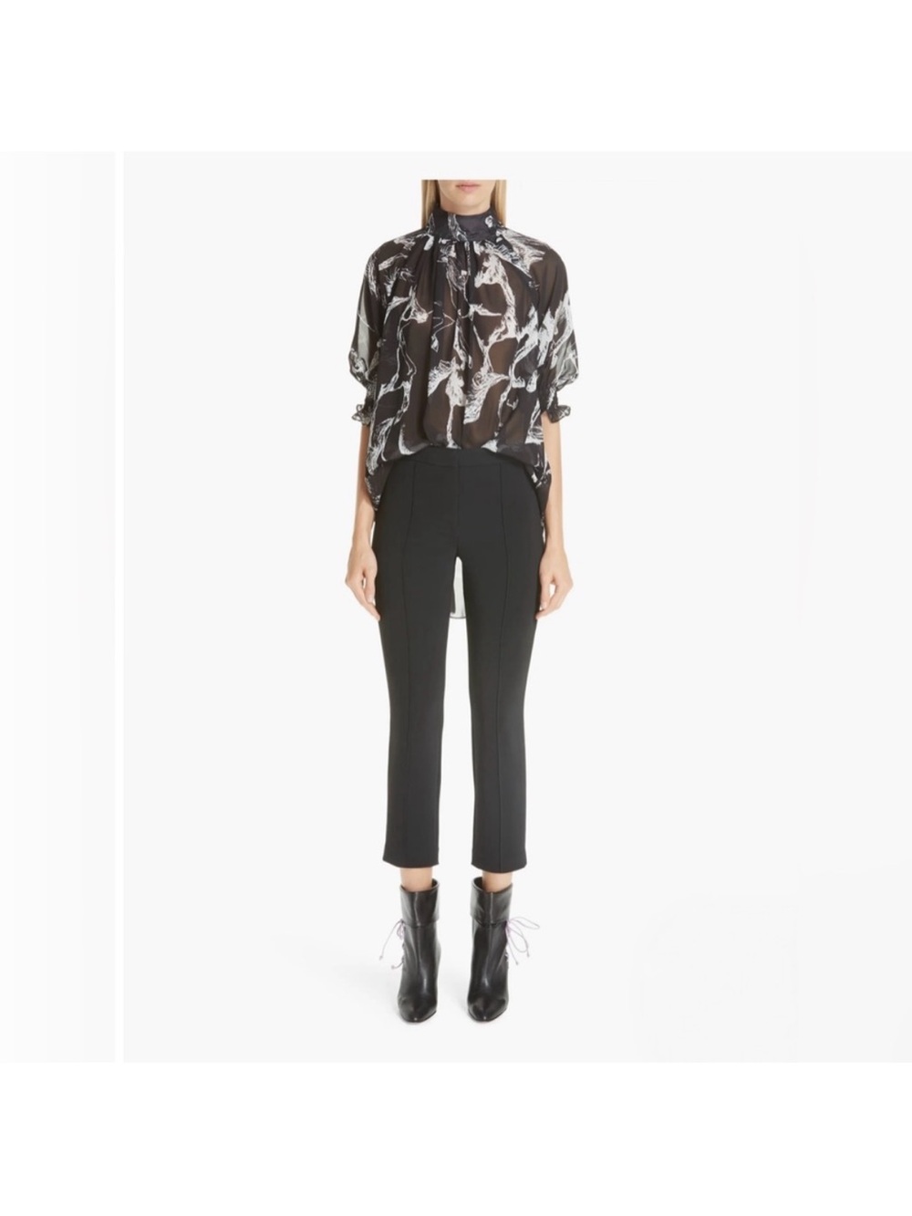 Adam Lippes Horse Print Pebble Chiffon Blouse Black & White - 2
